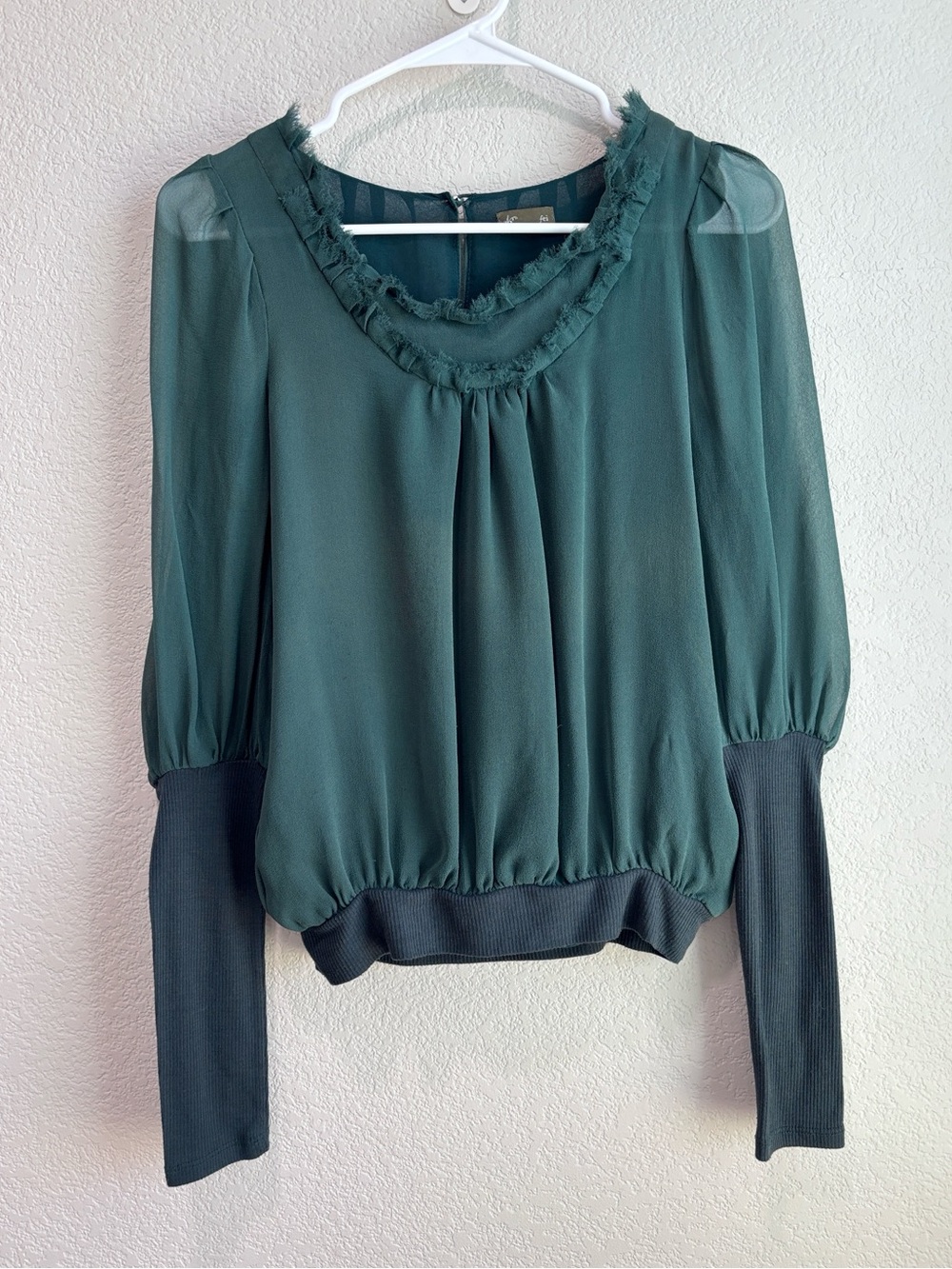 Anthropologie Fei Silk Dark Green Sheer Long Sleeve Blouse Shirt Size Small